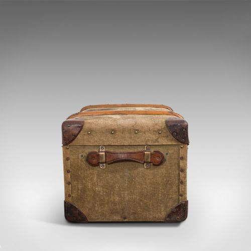 fig 5. Antique Steamer Trunk, English, Canvas, Leather, Travel Chest, Edwardian, C.1910