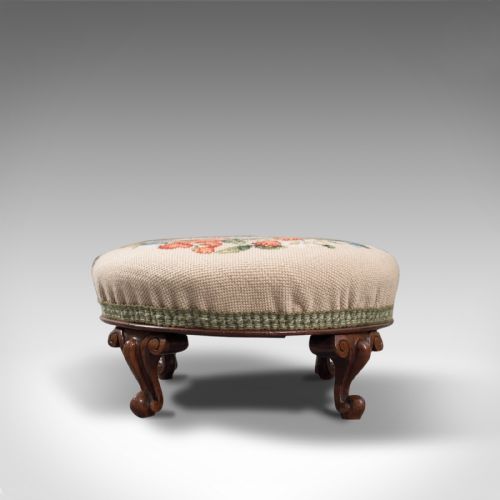 fig 3. Small Antique Footstool, English, Walnut, Needlepoint Tapestry, Early Victorian
