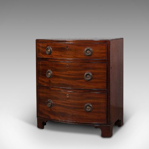 fig 1. Compact Antique Chest of Drawers, English, Mahogany, Bedside Stand, Georgian