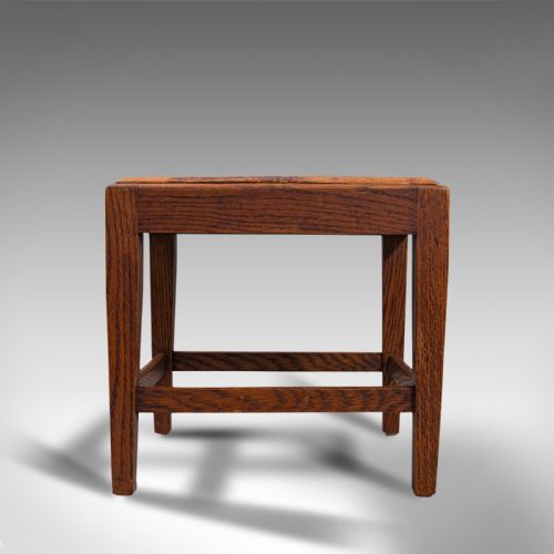 fig 1. Antique Arts & Crafts Footstool, English, Oak, Leather, After Cotswolds, C.1910