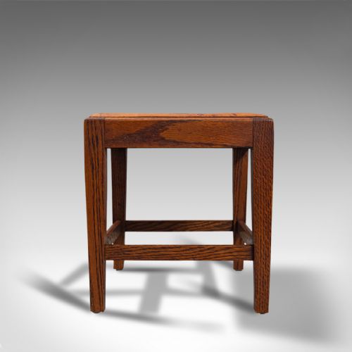 fig 2. Antique Arts & Crafts Footstool, English, Oak, Leather, After Cotswolds, C.1910