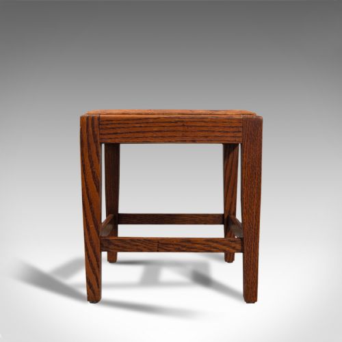 fig 3. Antique Arts & Crafts Footstool, English, Oak, Leather, After Cotswolds, C.1910