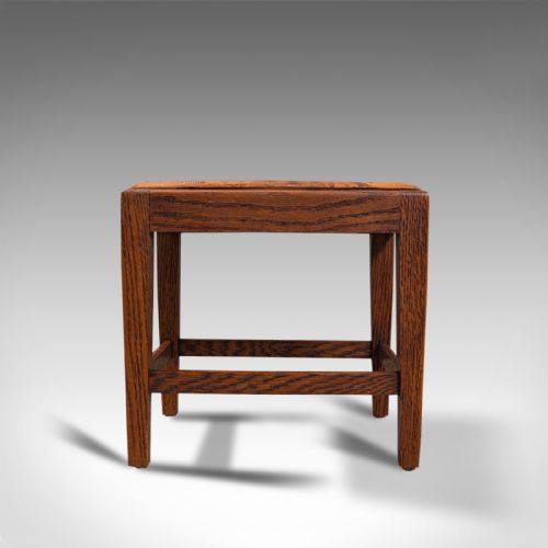 fig 4. Antique Arts & Crafts Footstool, English, Oak, Leather, After Cotswolds, C.1910