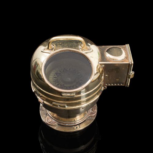 fig 5. Vintage Ship's Binnacle Compass, English, Brass, Maritime, Navigation Aid, 1920