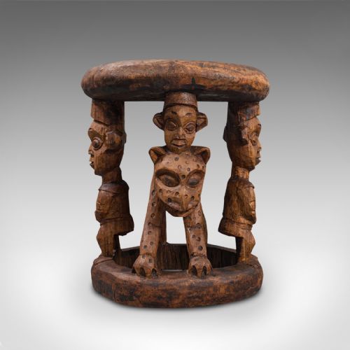 fig 1. Antique Ceremonial Yoruba Stool, West African, Hardwood, 1900