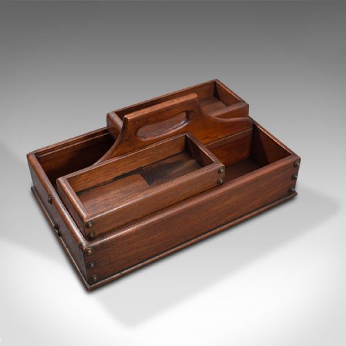 fig 4. Antique Cobbler's Carry Tray, English, Mahogany, Tool Box, Cutlery, Edwardian