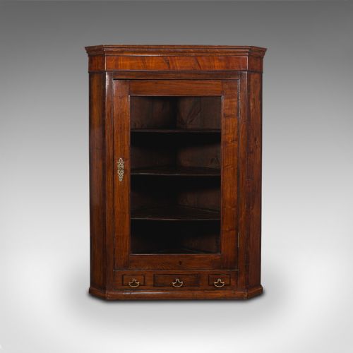 fig 1. Antique Corner Cabinet, English, Oak, Flame Mahogany, Cupboard, Georgian, C.1800