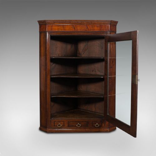fig 3. Antique Corner Cabinet, English, Oak, Flame Mahogany, Cupboard, Georgian, C.1800