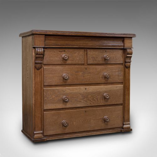 Tall Antique Chest of Drawers, French, Oak, Bedroom, Tallboy, Victorian, C.1900