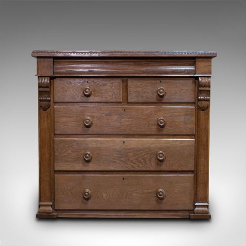 fig 1. Tall Antique Chest of Drawers, French, Oak, Bedroom, Tallboy, Victorian, C.1900
