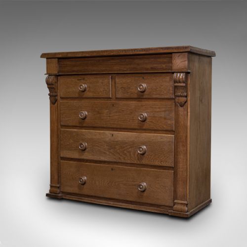 fig 2. Tall Antique Chest of Drawers, French, Oak, Bedroom, Tallboy, Victorian, C.1900