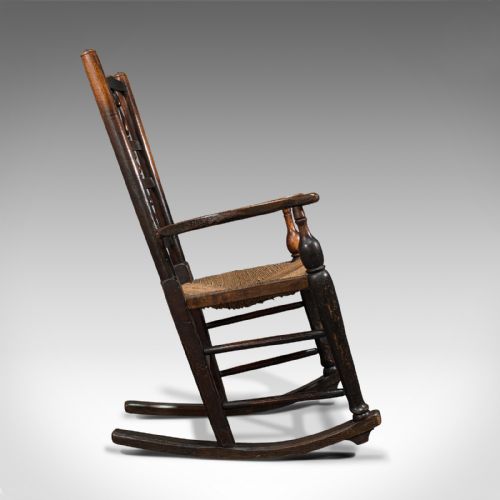 fig 2. Antique Lancashire Rocking Chair, English, Ash, Spindle Back, Seat, Georgian