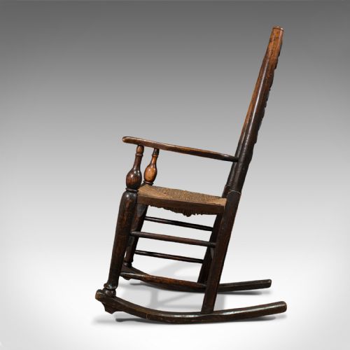fig 3. Antique Lancashire Rocking Chair, English, Ash, Spindle Back, Seat, Georgian