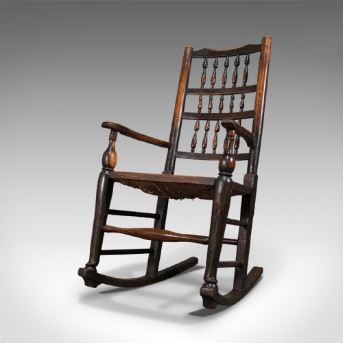 fig 4. Antique Lancashire Rocking Chair, English, Ash, Spindle Back, Seat, Georgian