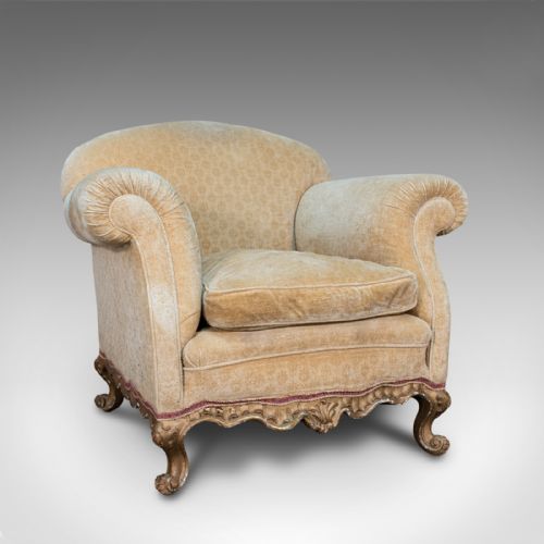 Antique Armchair, French, Beech Lounge, Tub, Seat, Late Victorian, Circa 1900
