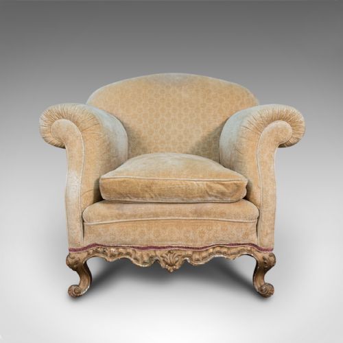 fig 1. Antique Armchair, French, Beech Lounge, Tub, Seat, Late Victorian, Circa 1900