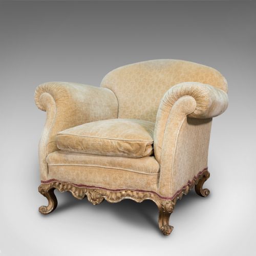 fig 2. Antique Armchair, French, Beech Lounge, Tub, Seat, Late Victorian, Circa 1900