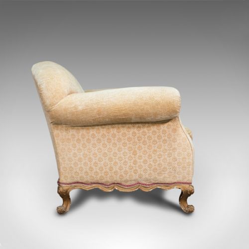 fig 3. Antique Armchair, French, Beech Lounge, Tub, Seat, Late Victorian, Circa 1900