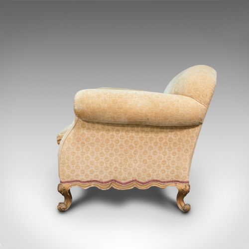 fig 4. Antique Armchair, French, Beech Lounge, Tub, Seat, Late Victorian, Circa 1900