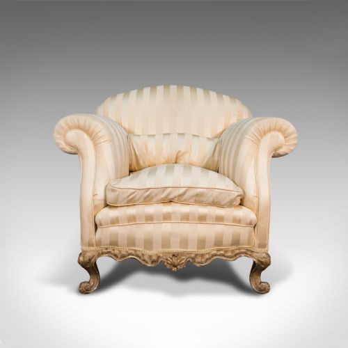 fig 1. Antique Lounge Armchair, French, Textile, Beech, Tub Seat, Late Victorian, 1900