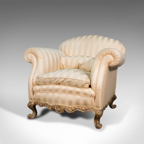 fig 2. Antique Lounge Armchair, French, Textile, Beech, Tub Seat, Late Victorian, 1900