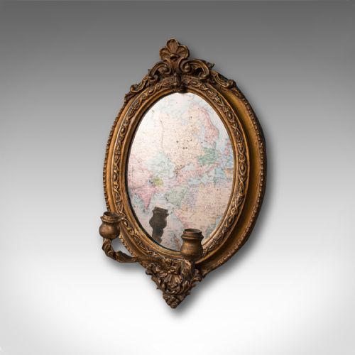 fig 2. Pair of Antique Girandole Mirrors, English, Giltwood, Ovall, Wall, Regency, 1820