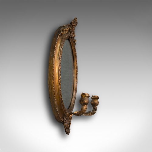 fig 3. Pair of Antique Girandole Mirrors, English, Giltwood, Ovall, Wall, Regency, 1820