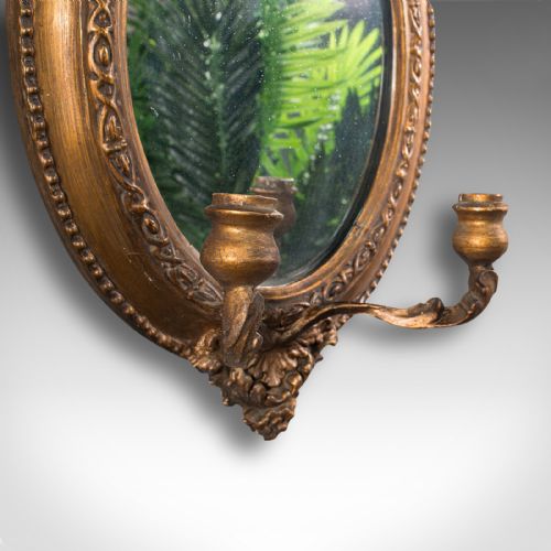 fig 5. Pair of Antique Girandole Mirrors, English, Giltwood, Ovall, Wall, Regency, 1820