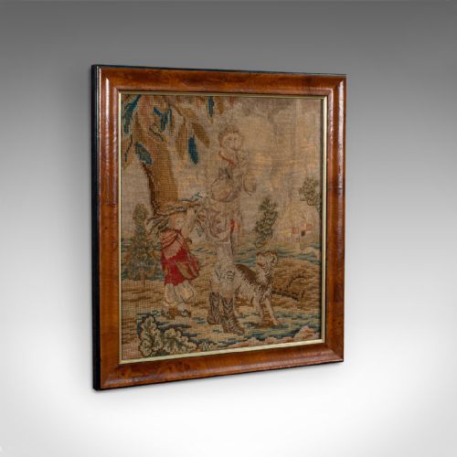 Antique Tapestry Panel, English, Needlepoint, Burr Walnut, Decorative, C.1800