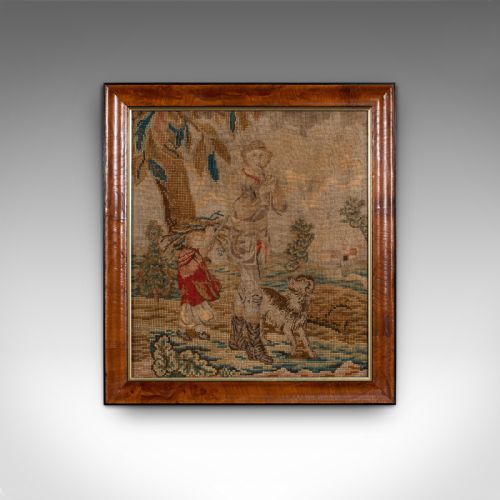 fig 1. Antique Tapestry Panel, English, Needlepoint, Burr Walnut, Decorative, C.1800