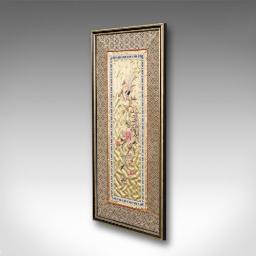 fig 2. Antique Embroidered Silk Panel, Chinese, Framed Decorative Needlepoint Tapestry