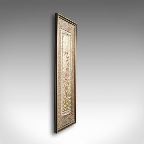 fig 3. Antique Embroidered Silk Panel, Chinese, Framed Decorative Needlepoint Tapestry
