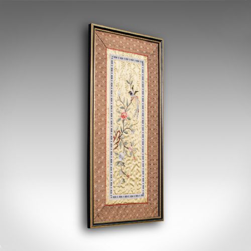 Antique Decorative Silk Panel, Chinese, Framed Needlepoint Tapestry, Circa 1900