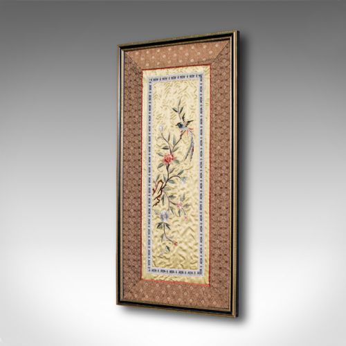 fig 2. Antique Decorative Silk Panel, Chinese, Framed Needlepoint Tapestry, Circa 1900