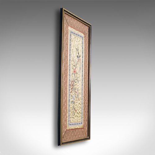 fig 3. Antique Decorative Silk Panel, Chinese, Framed Needlepoint Tapestry, Circa 1900