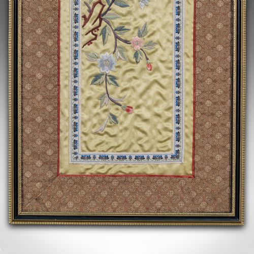 fig 4. Antique Decorative Silk Panel, Chinese, Framed Needlepoint Tapestry, Circa 1900