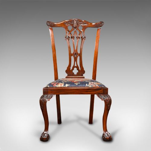 fig 1. 4 Antique Dining Chairs, English, Mahogany, Seat, After Chippendale, Victorian