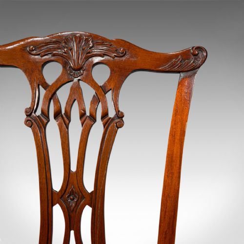 fig 6. 4 Antique Dining Chairs, English, Mahogany, Seat, After Chippendale, Victorian