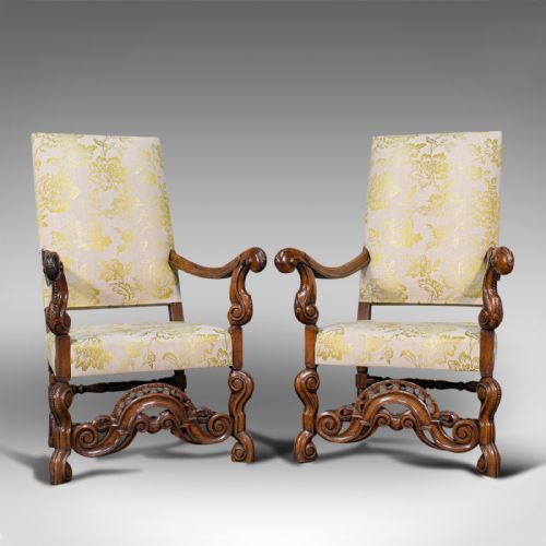 fig 1. Pair Of Antique Drawing Room Elbow Chairs, English, Walnut, Armchair, Georgian