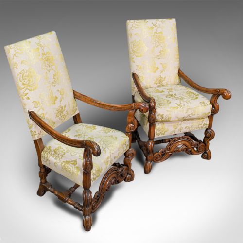 fig 5. Pair Of Antique Drawing Room Elbow Chairs, English, Walnut, Armchair, Georgian
