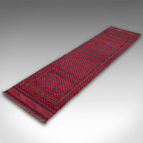 fig 2. Long Antique Meshwari Runner, Persian, Wool, Kilim, Hallway, Carpet, Circa 1900