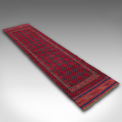 fig 3. Long Antique Meshwari Runner, Persian, Wool, Kilim, Hallway, Carpet, Circa 1900