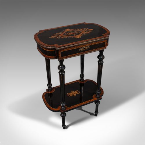 Antique Napoleon III Side Table, French, Etagere, Burr Walnut, Sewing, C.1870