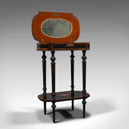 fig 1. Antique Napoleon III Side Table, French, Etagere, Burr Walnut, Sewing, C.1870