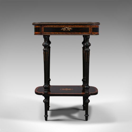 fig 3. Antique Napoleon III Side Table, French, Etagere, Burr Walnut, Sewing, C.1870