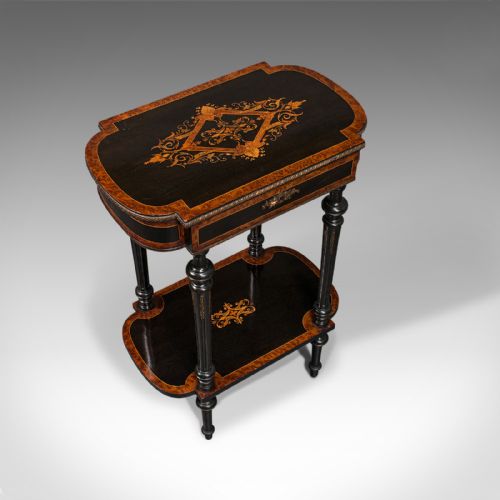 fig 5. Antique Napoleon III Side Table, French, Etagere, Burr Walnut, Sewing, C.1870