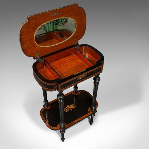 fig 6. Antique Napoleon III Side Table, French, Etagere, Burr Walnut, Sewing, C.1870