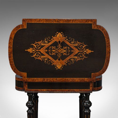 fig 7. Antique Napoleon III Side Table, French, Etagere, Burr Walnut, Sewing, C.1870