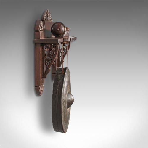 fig 2. Antique Wall Gong, Indian, Oak, Dinner, Ceremonial Monastery Chime, Circa 1900