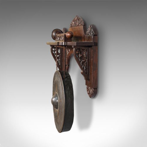 fig 3. Antique Wall Gong, Indian, Oak, Dinner, Ceremonial Monastery Chime, Circa 1900